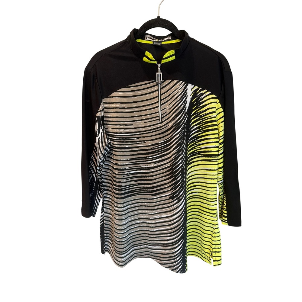 Jamie Sadock Womens 1/4 Zip Golf Top Black Neon Yellow Abstract Print Large